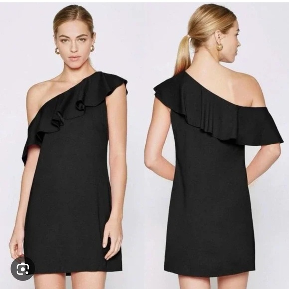 Joie Black Ruffled One Shoulder Cocktail Dress - Picture 1 of 7